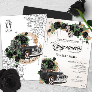 Invitation Rose noir Chola Lowrider Chicana Quinceanera