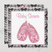 Invitation Rose Noir Damas bébé fille Douche (Devant / Derrière)