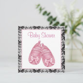 Invitation Rose Noir Damas bébé fille Douche (Debout devant)