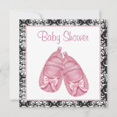 Invitation Rose Noir Damas bébé fille Douche (Devant)