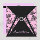 Invitation Rose Noir Damask Doux 16 Partie (Devant / Derrière)