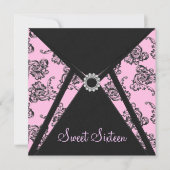 Invitation Rose Noir Damask Doux 16 Partie (Devant)