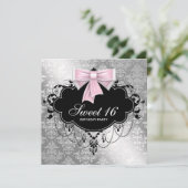 Invitation Rose Noir Damask Sweet 16 Anniversaire (Debout devant)