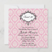 Invitation Rose Noir Damask Sweet 16 Anniversaire (Dos)