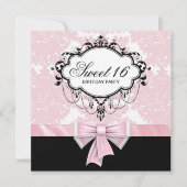 Invitation Rose Noir Damask Sweet 16 Anniversaire (Devant)