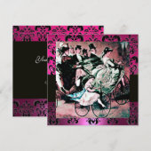 Invitation ROSE, NOIR, DAMASSÉ MONOGRAMME VIOLET, blanc, fuch (Devant / Derrière)