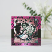 Invitation ROSE, NOIR, DAMASSÉ MONOGRAMME VIOLET, blanc, fuch (Debout devant)