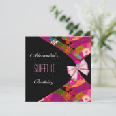 Invitation Rose Noir Doux 16 Anniversaire Fête Flor (Debout devant)