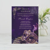Invitation Rose Noir Douze Ans Masqué Élégant Vénitien (Debout devant)