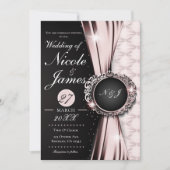 Invitation Rose Noir et Blanc Élégant Mariage de Luxe ou Evén (Devant)
