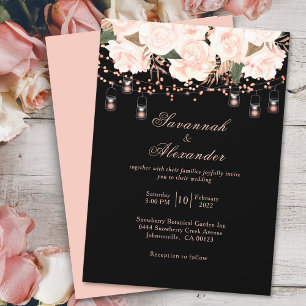 Invitation Rose noir et blanc Floral String Mariage