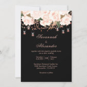 Invitation Rose noir et blanc Floral String Mariage (Devant)