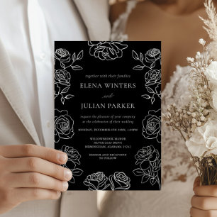 Invitation Rose noir et blanc Florales élégantes de mariage