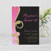 Invitation Rose Noir et Or Moderne Tourbillon Fête Douze Ans (Debout devant)