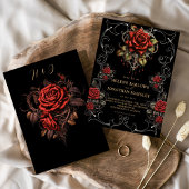 Invitation Rose noir floral Moody Mariage gothique 