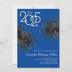 Invitation Rose noir foncé gothique fête de graduation bleu