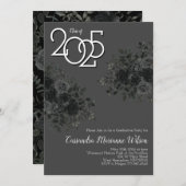 Invitation Rose noir foncé gothique fête de graduation gris (Devant / Derrière)