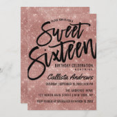 Invitation Rose noir glamour Parties scintillant d'or Sequins (Devant / Derrière)