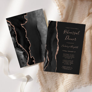 Invitation Rose noir Gold Agate Dark Mariage Rehears