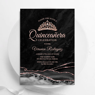 Invitation Rose noir Gold Agate Quinceanera