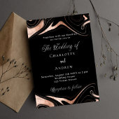 Invitation Rose noir marbre or mariage moderne