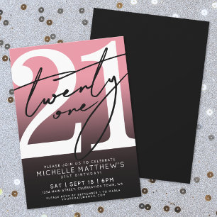 Invitation Rose Noir Moderne 21e Anniversaire