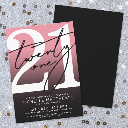 Invitation Rose Noir Moderne 21e Anniversaire