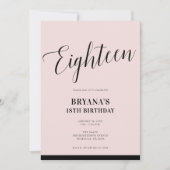 Invitation Rose Noir Moderne Minimal Script Dix-Huit 18 18ème (Devant)