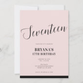 Invitation Rose Noir Moderne Minimal Script Dix-Sept 17 17ème (Devant)