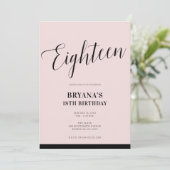 Invitation Rose Noir Moderne Minimaliste Écriture Dix-Huit 18 (Debout devant)