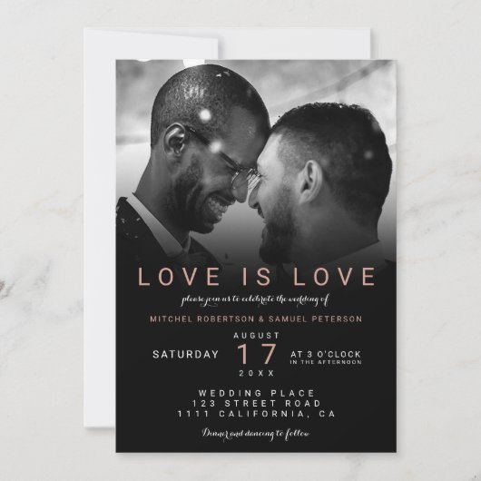 Invitation Rose noir moderne ombre photo gay mariage (Devant)