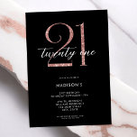 Invitation Rose noir moderne or élégant 21e anniversaire<br><div class="desc">Une simple invitation de 21ème anniversaire moderne avec typographie de script de calligraphie élégante et design minimaliste en or noir et rose.</div>