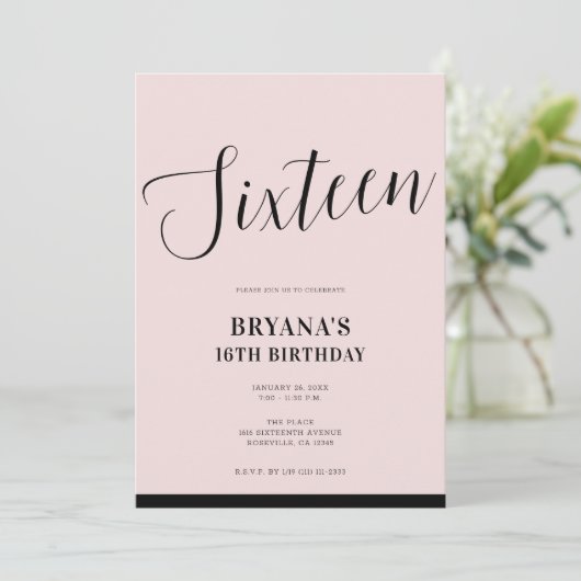 Invitation Rose & Noir Moderne Script doux 16 (Debout devant)
