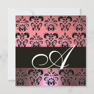 Invitation ROSE, NOIR, MONOGRAMME DE DOMMASQUES PURPLE, blanc