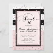 Invitation Rose Noir Noir Blanc Rose Or SWEET 16 Partie (Devant)