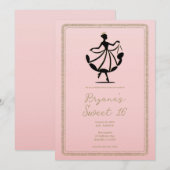 Invitation Rose Noir Or Bal Princesse Danseuse Fête (Devant / Derrière)