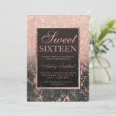 Invitation Rose noir or parties scintillant marbre chic Sweet (Debout devant)