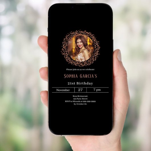 Invitation Rose noir or photo parties scintillant anniversair