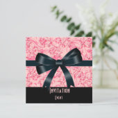 Invitation Rose Noir Papillon Nœud (Debout devant)