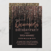 Invitation Rose noir Parties scintillant d'or rideau latéral (Devant / Derrière)