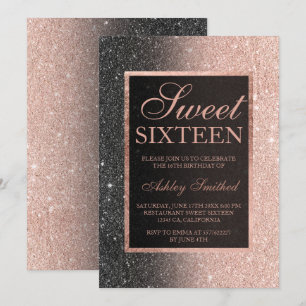 Invitation rose noir parties scintillant or élégant chic Swee