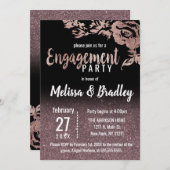 Invitation Rose noir Parties scintillant or Fiançailles Flora (Devant / Derrière)