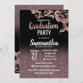 Invitation Rose noir Parties scintillant or Floral Graduation (Devant / Derrière)