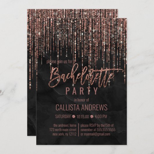 Invitation Rose noir Parties scintillant or Pearl Marbre Bach (Devant / Derrière)