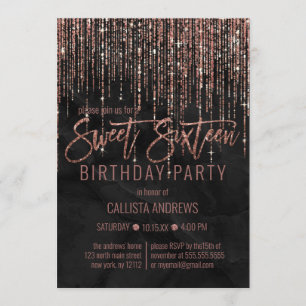 Invitation Rose noir Parties scintillant or perle marbre doux