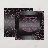 Invitation rose/noir Quinceañera Star & Swirl (Devant / Derrière)