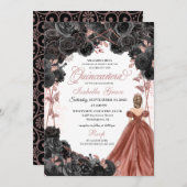 Invitation Rose noir  rose papillon Parties scintillant Quinc (Devant / Derrière)