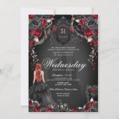 Invitation Rose noir Rouge Quinceañera Halloween gothique (Devant)