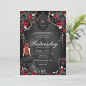 Invitation Rose noir Rouge Quinceañera Halloween gothique (Debout devant)