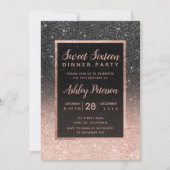 Invitation Rose noir typographie parties scintillant or Sweet (Devant)